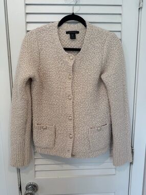 Tahari Cream Bouclé Button Cardigan